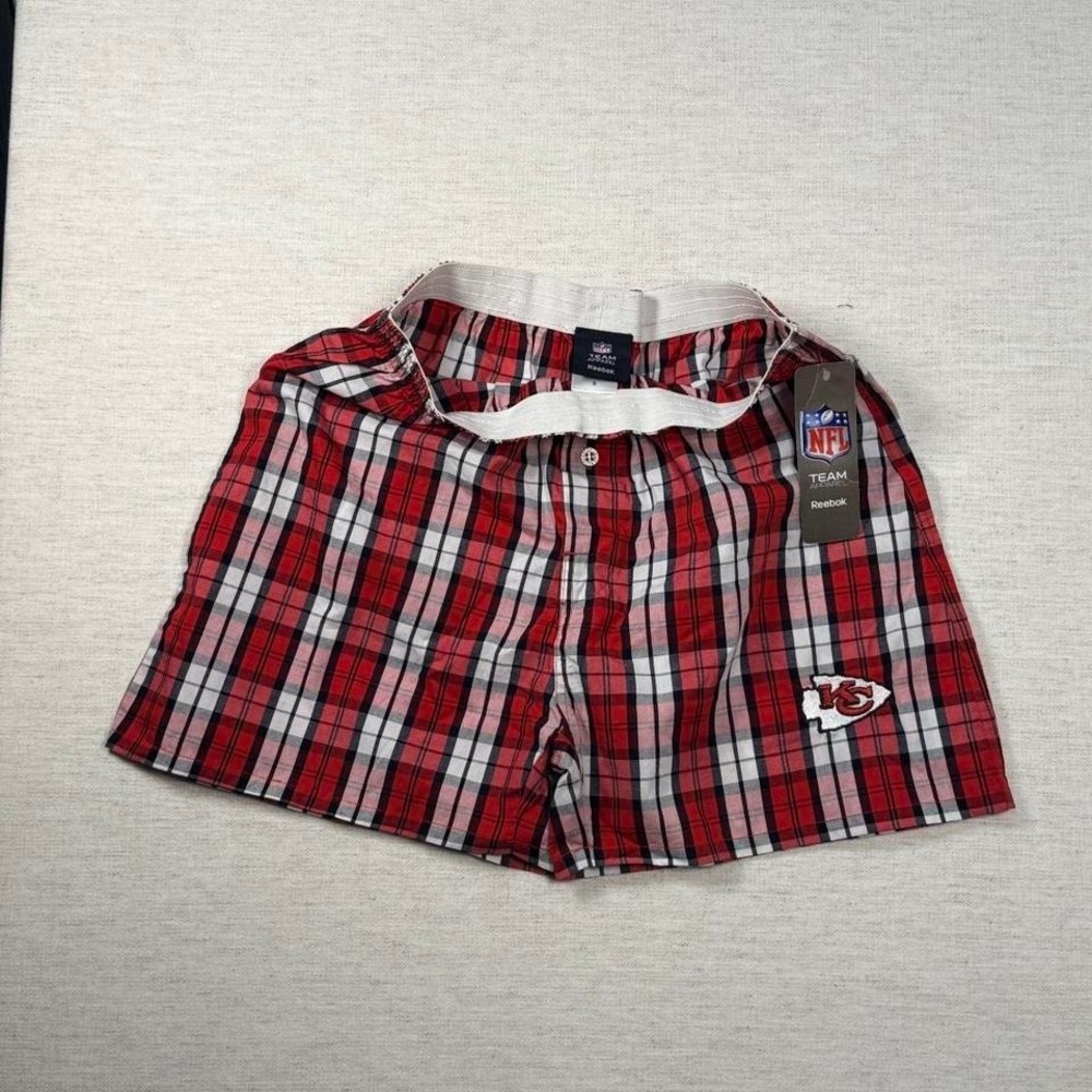 Reebok NFL Chiefs Boxers Mens S Plaid Logo Red White Plaid Regular Y2K